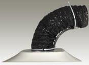 The FlexRight Flexible Duct Elbow Supports feature a curved black ventilation duct attached to a metal base against a neutral background.