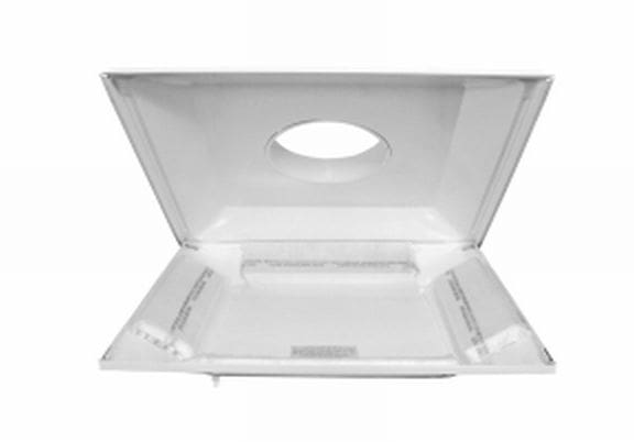 A Comfort First Filtered Diffuser in an open white box features an oval cutout on the top lid, showcasing its empty interior.